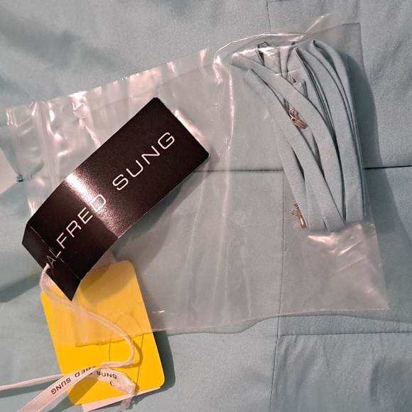 ALFRED SUNG Strapless Dupioni Cocktail Dress, Coastal, Size 4 - Picture 7 of 9